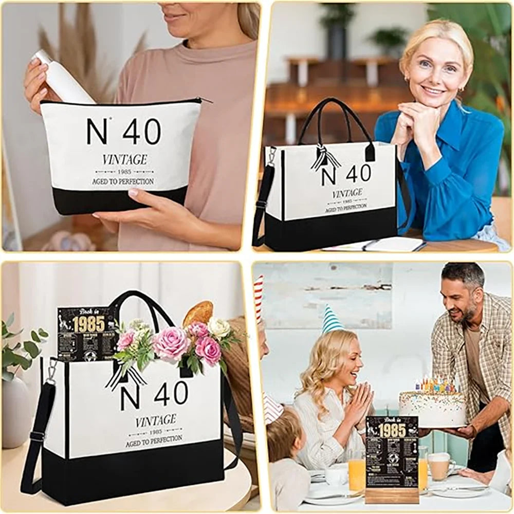 40th Birthday Canvas Tote & Cosmetic Bag Gift Set for Her Birthday Gift Tote Set Peaceful Pleasures Health and Wellness