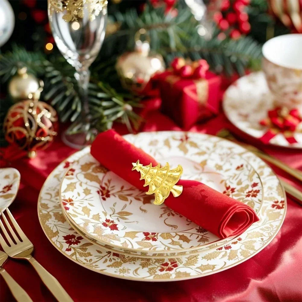 Christmas Napkin Ring Set | 12 Snowflake & Tree Designs