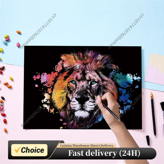 Animals Scratch Art for Teen & Adults with 3 Tools DIY Paint by Scratch 15.94x11.22 Inch Scratch Painting Kits DIY Art Craft Set Peaceful Pleasures Health and Wellness