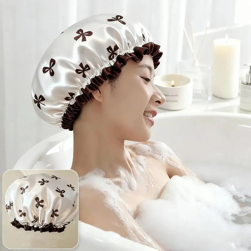 3-Pack Waterproof Reusable Shower Caps | Bowknot Print, Double-Layer Shower Cap Set Peaceful Pleasures Health and Wellness