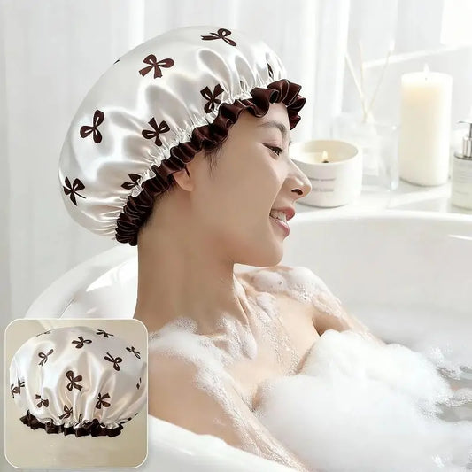 3-Pack Waterproof Reusable Shower Caps | Bowknot Print, Double-Layer Shower Cap Set Peaceful Pleasures Health and Wellness