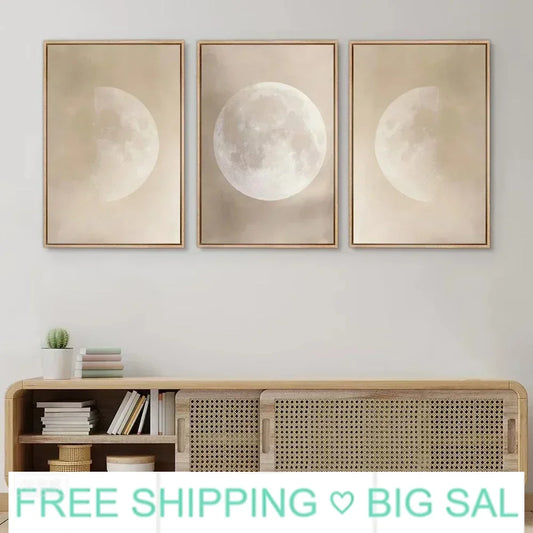 Retro Beige Full Moon Canvas Wall Art | Lunar Print Décor Canvas Wall Art Peaceful Pleasures Health and Wellness