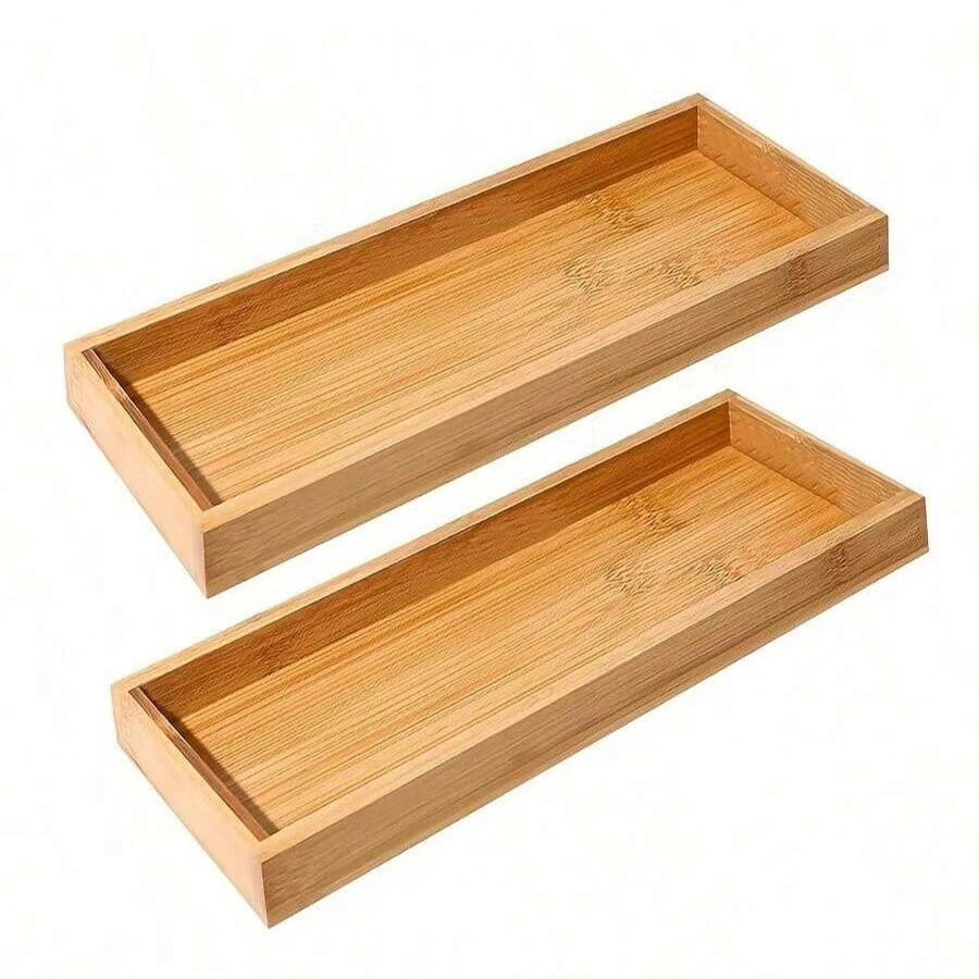 Bamboo Serving Tray & Bathroom Vanity Organizer – Decorative Counter Tray Set