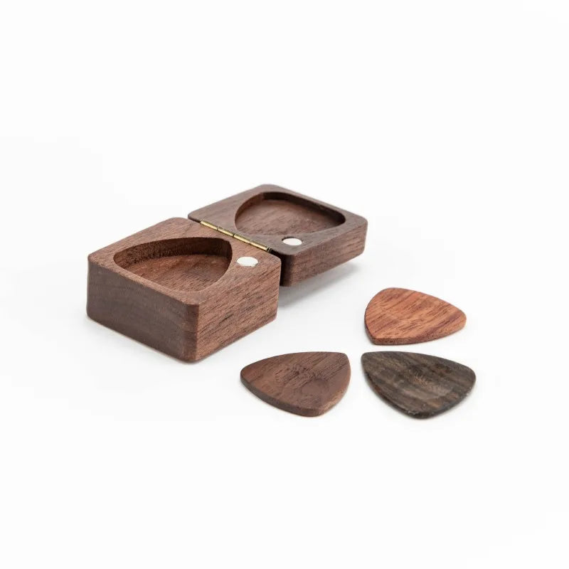 Wooden Guitar Picks Box Pick Storage Walnut Square Gift-box Musical
