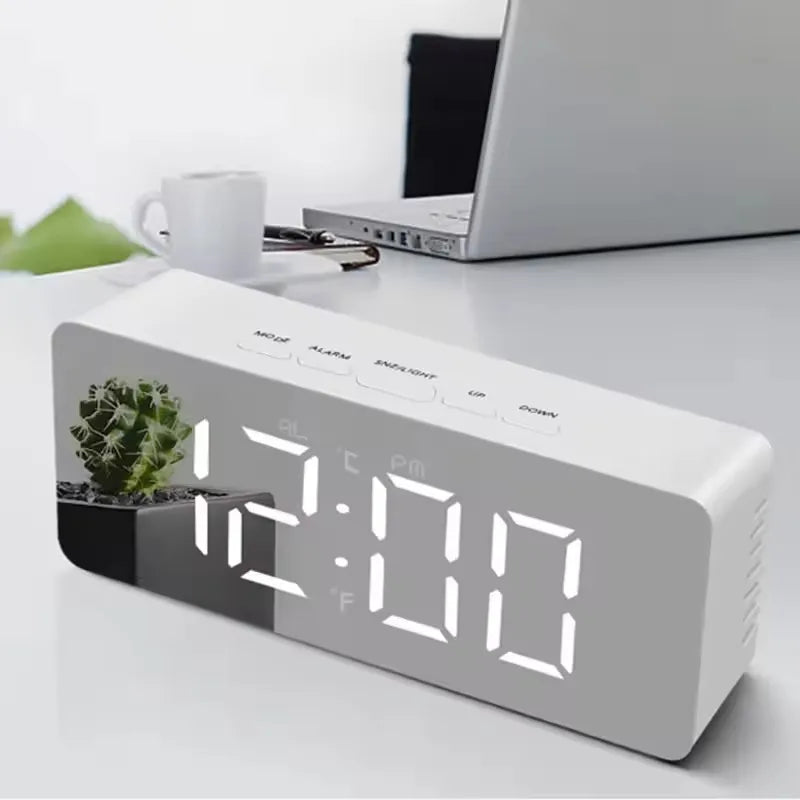 Mirror LED Digital Alarm Clock with Temperature Display and Smart Night Light for Bedroom, Makeup Vanity and Office Use Peaceful Pleasures Health and Wellness