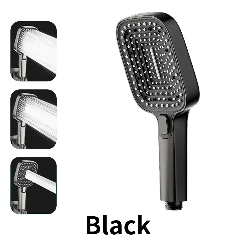 3 Mode Adjustable Shower Head Rainfall Shower Large Flow Showerhead High Pressure Water Saving Shower Mixer Bathroom Accessories Peaceful Pleasures Health and Wellness Black