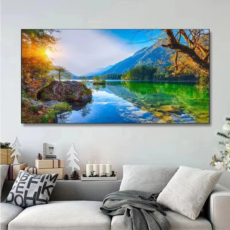Nature Landscape Canvas Wall Art – Sunshine Forest Lake Print Landscape Canvas Print Peaceful Pleasures Health and Wellness