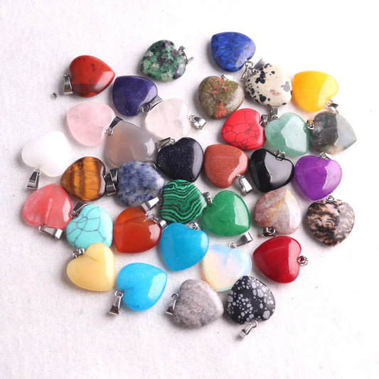 Random10pcs/set Mixed Color Heart Shaped Stone Crystal Pendants Charms Beads For DIY Jewelry Necklace Craft Accessories Peaceful Pleasures Health and Wellness