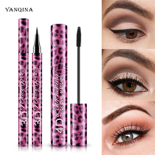 YANQINA 4D Waterproof Mascara & Liquid Eyeliner Set Eye Makeup Set Oasis Select