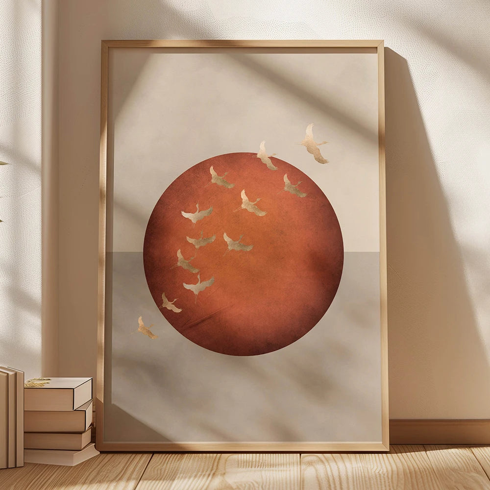 Sage Green Gold Japandi Art Print Flying Birds Wall Art Abstract Sun Art Living Room Decor Japanese Wall Art Bedroom Decor Gift Peaceful Pleasures Health and Wellness CJ54296 40x60cm