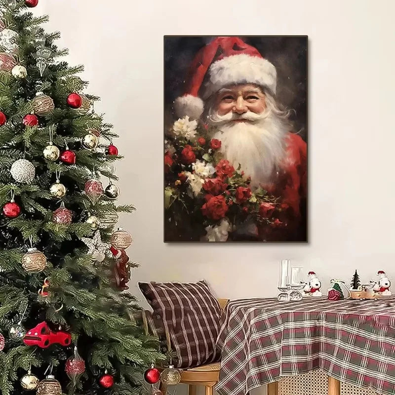 Vintage Santa Claus Portrait in Mistletoe Reading Letters Toy Cookie Poster Canvas Painting Wall Pictures Christmas Home Decor Peaceful Pleasures Health and Wellness
