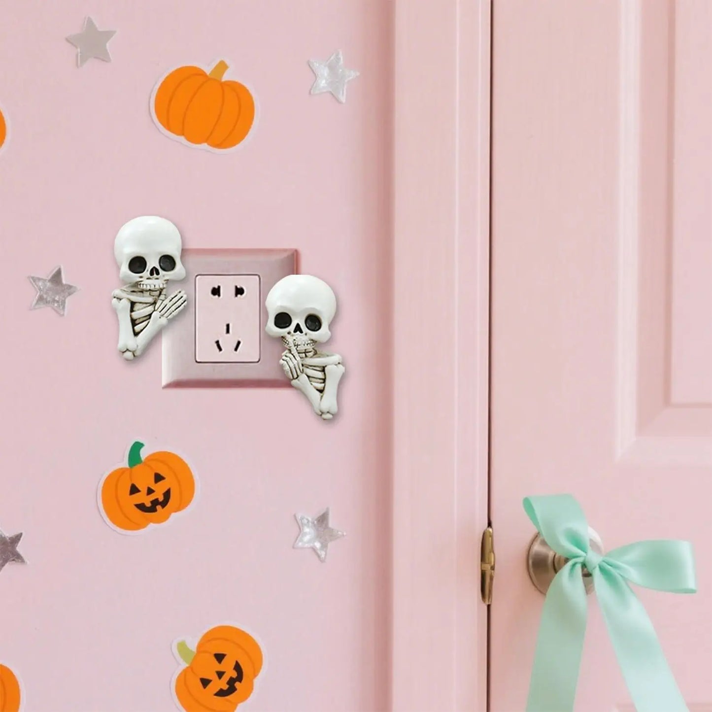 Halloween Skeleton Wall Socket Decor | Resin Skull Stickers 2 Pc