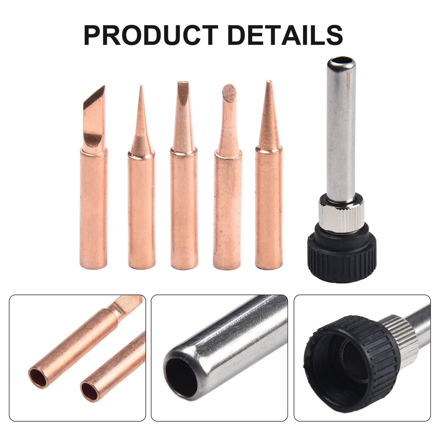 6-Pc Copper 900M-T Soldering Iron Tip Set with Welding Sleeve