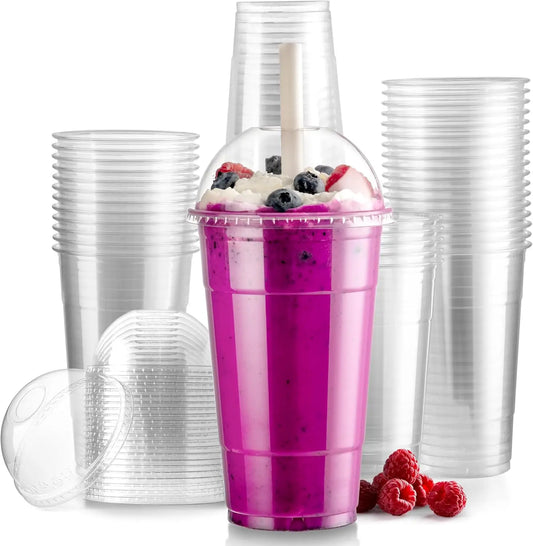 50Sets Disposable Plastic Cups with Dome Lids and Wide Straws To Go Iced coffee Cups BPA Free Clear Parfait and Smoothie Cups Peaceful Pleasures Health and Wellness