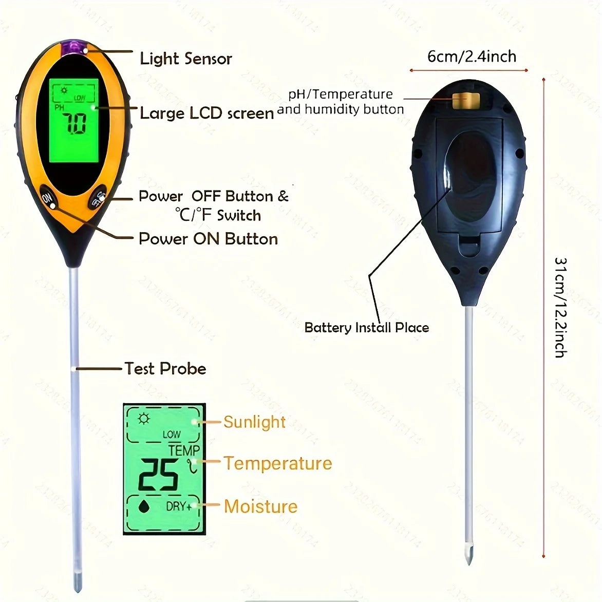 4 In 1 Ph Soil Tester for Moisture pH Temperature Light Professional Soil Testing Kits for Gardeners Farmers Lawn Houseplant Peaceful Pleasures Health and Wellness