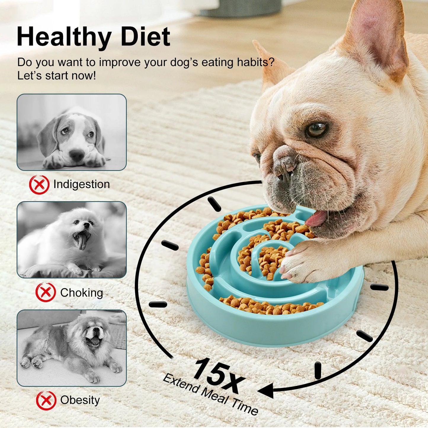 Pet Dog Slow Feeder Bowl Fun Non Slip Anti-gulping Slower Food