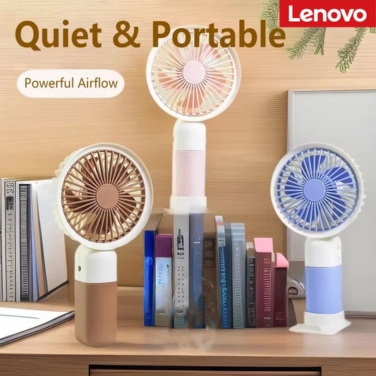 Lenovo Handheld Mini Fan USB Rechargeable Portable Desktop Fan With Base Quiet Operation For Office Student Dorm Travel Peaceful Pleasures Health and Wellness