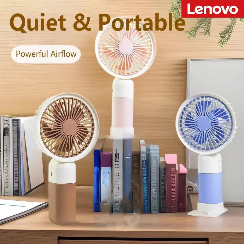 Lenovo Handheld Mini Fan USB Rechargeable Portable Desktop Fan With Base Quiet Operation For Office Student Dorm Travel Peaceful Pleasures Health and Wellness
