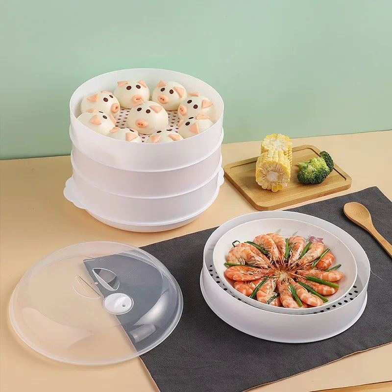 Double Plastic Steamer Microwave Oven Circular Covered Steamer Stackable Rice Cooker Steamer Grille Kitchen Cooking Accessories Peaceful Pleasures Health and Wellness