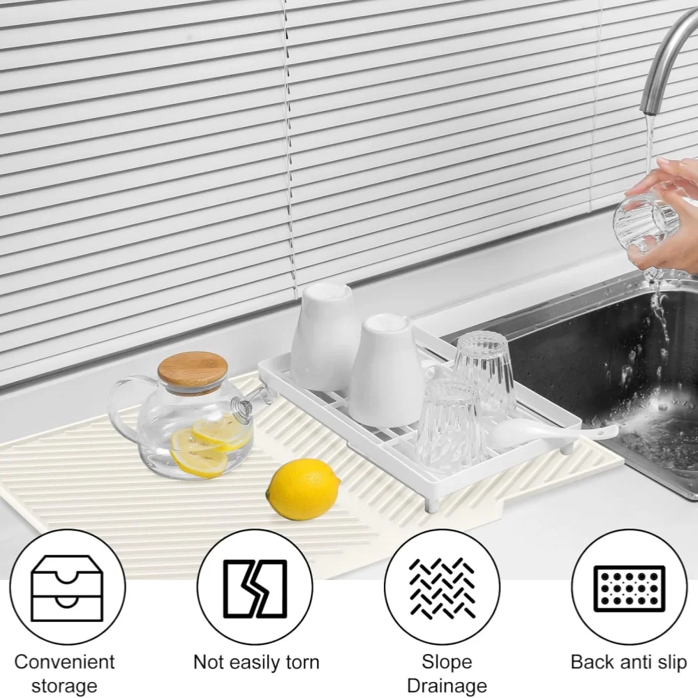 Leeseph 1PC Silicone Dish Drying Mat, Collapsible Quick-Drying Non-Slip Draining Board Mats, Heat Resistant Mat For Kitchen Peaceful Pleasures Health and Wellness