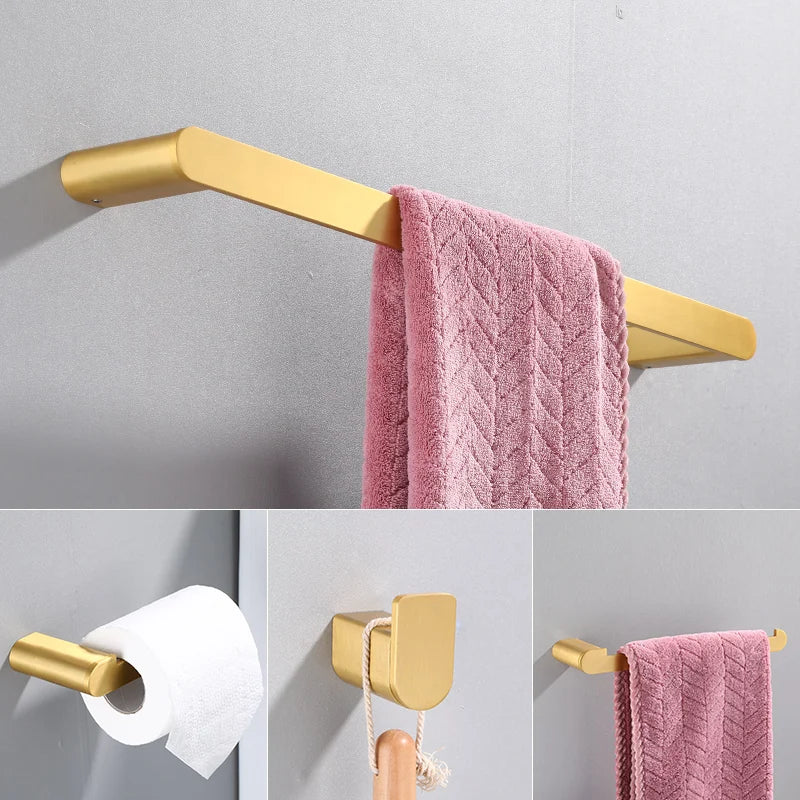 Brushed Gold Bathroom Accessories Set – Towel Bar, Hooks & Holder