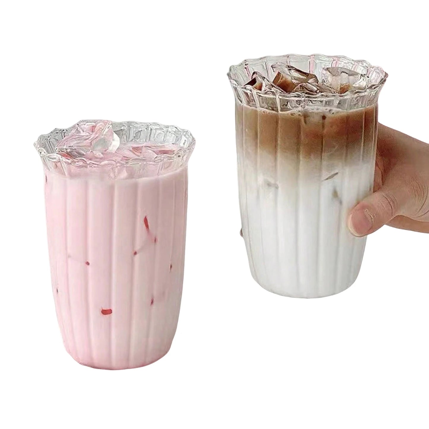 Transparent Glass Striped Cup Easy to Clean Vintage Cocktail Latte Mugs Suitable for Ice Cream Milkshakes Peaceful Pleasures Health and Wellness