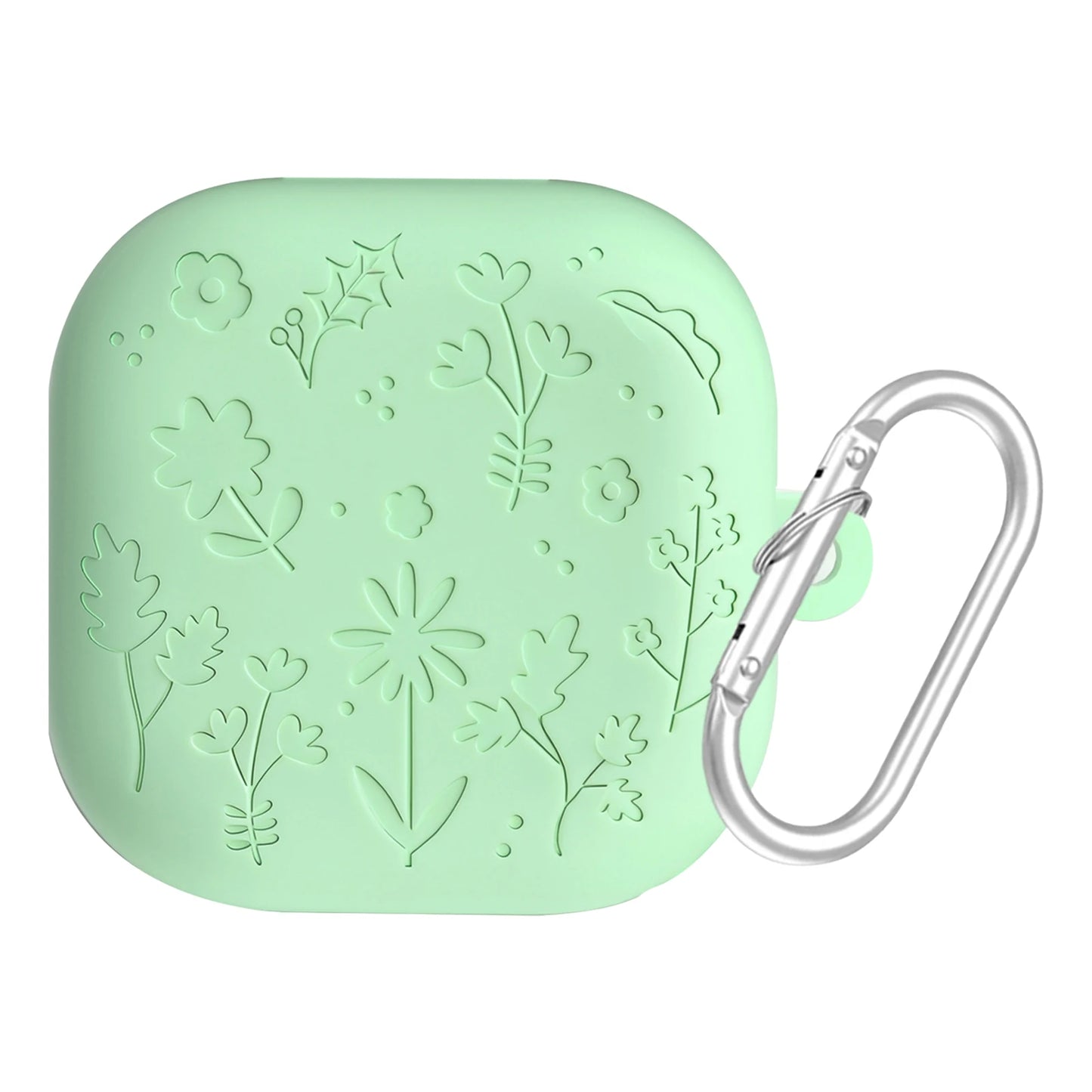Engraved Flower Cute Case Cover Fits for Samsung Galaxy Buds4/4Pro Silicone Protective Case with Keychain Scratch-Resistant Peaceful Pleasures Health and Wellness Green