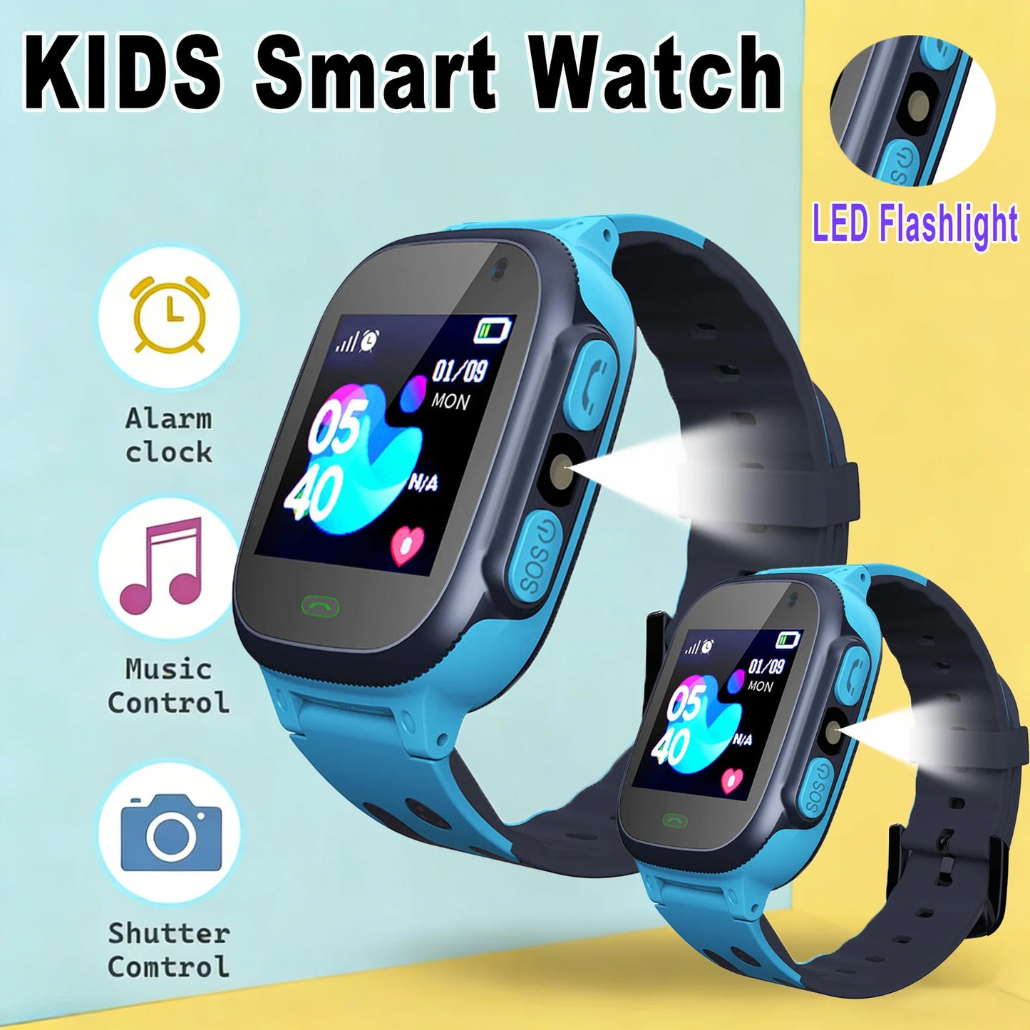 Kids Smart Watch with SOS GPS Camera LED Flashlight Math Calculator Video Call Watches- Holiday Gift Smartwatch for Children Peaceful Pleasures Health and Wellness 2Bl