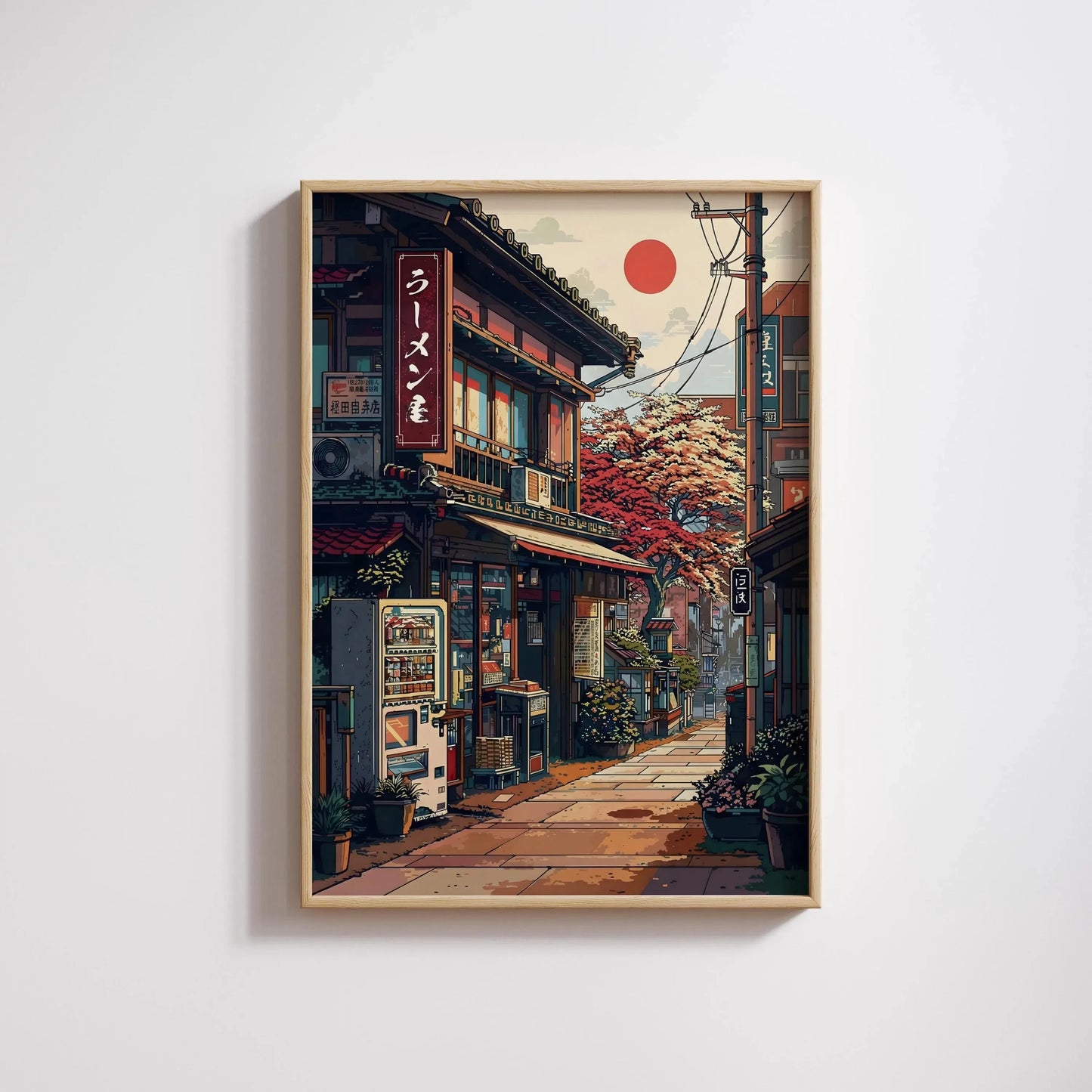 Anime Ramen Shop Gourmet Illustration Canvas Print City Street Scene Wall Poster for Modern Living Room Kitchen Home Decor Gifts Peaceful Pleasures Health and Wellness CT1241-3 30x40cm Unframed