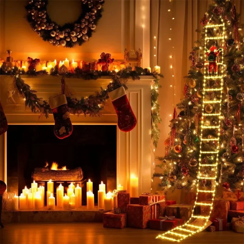 3M Santa Claus Climbing Ladder USB Warm LED Christmas Light Decor