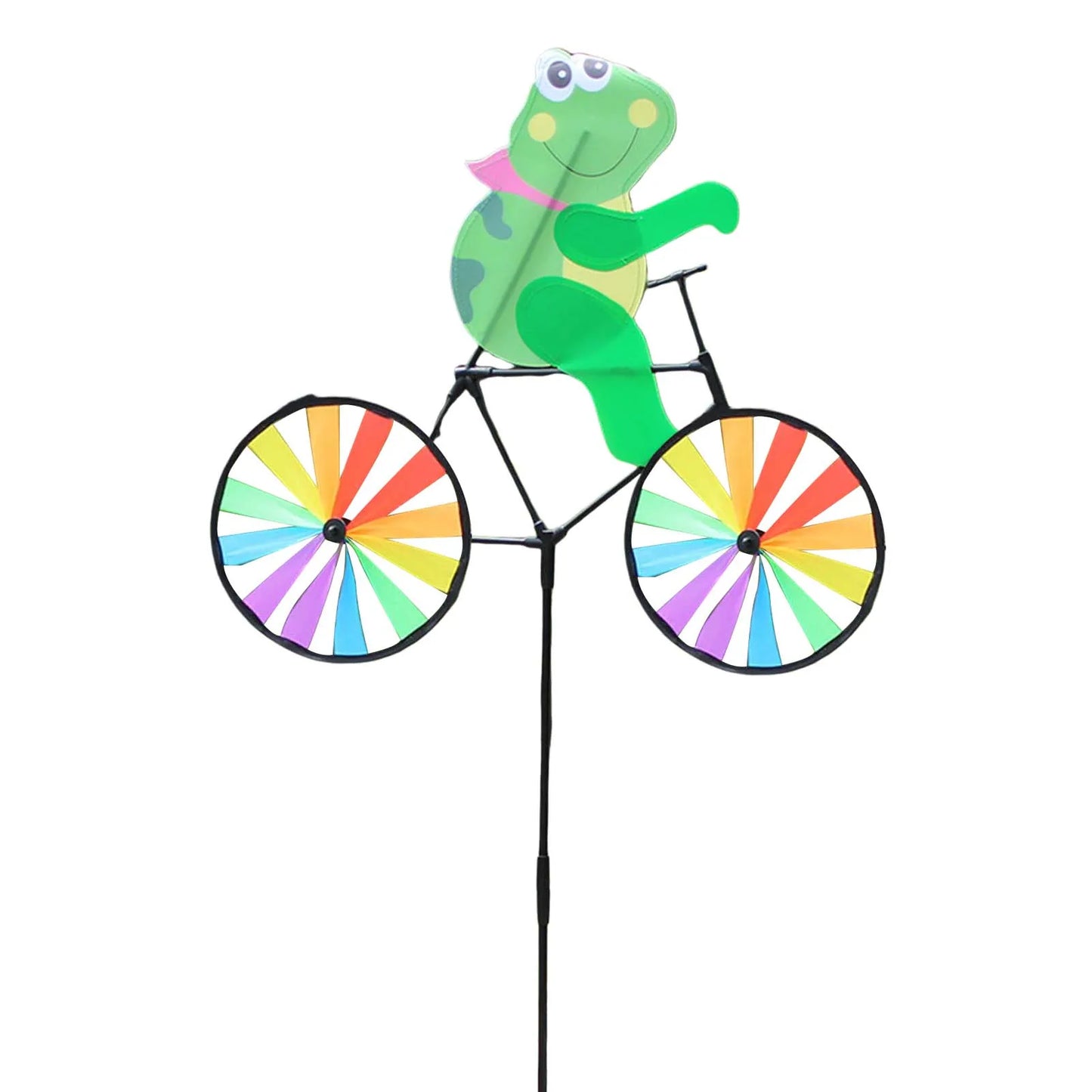 Cute 3D Animal on Bike Windmill Garden Lawn Yard Decor Wind Spinner for Holiday Garden Decoration Peaceful Pleasures Health and Wellness Frog