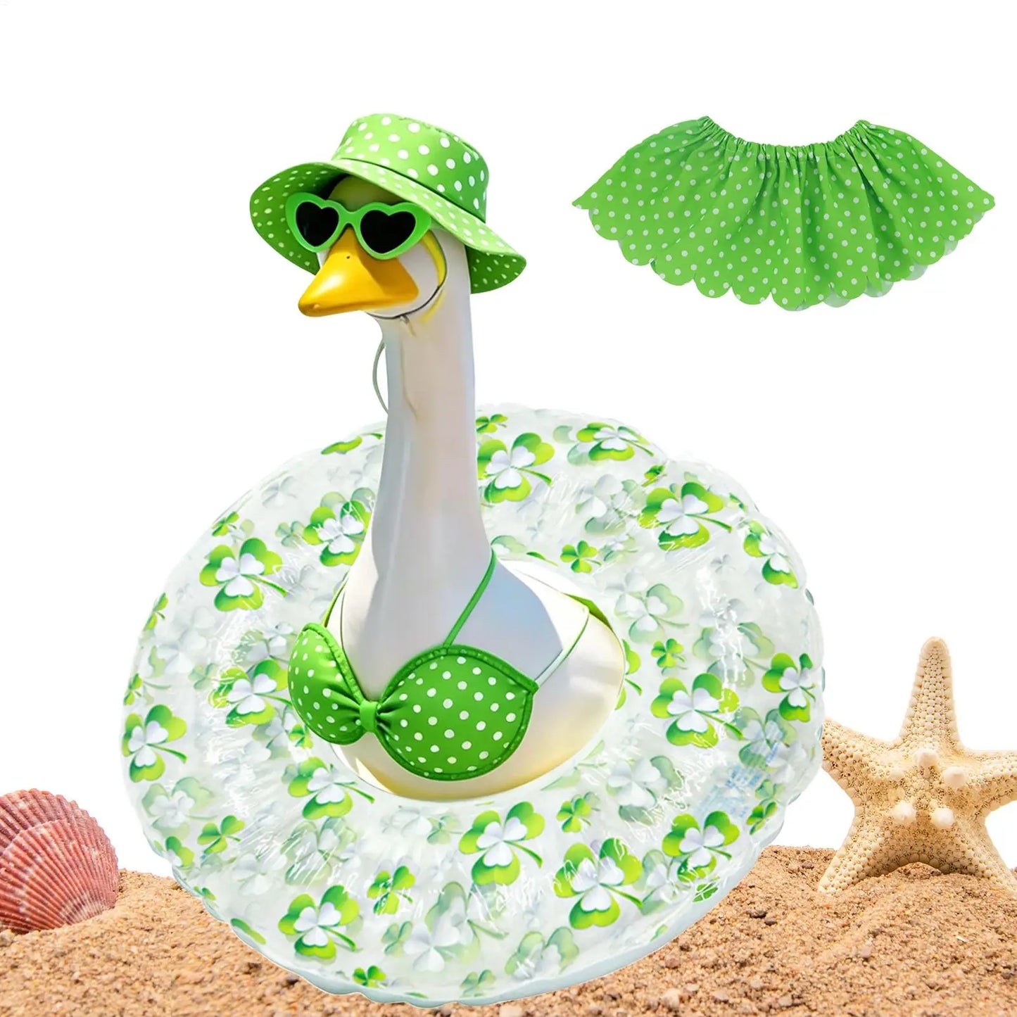 Porch Goose Clothes Hawaiian with Hat and Sunglasses Bikini Porch Goose Clothing for Garden Parties Festivals Events Garden Peaceful Pleasures Health and Wellness