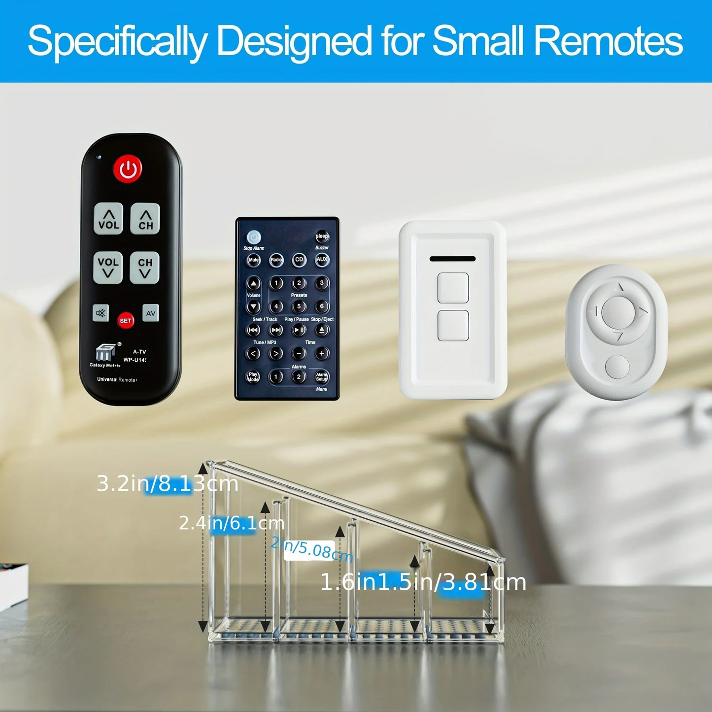 Clear Plastic Remote Control Holder & Desk Organizer 4 Compartments
