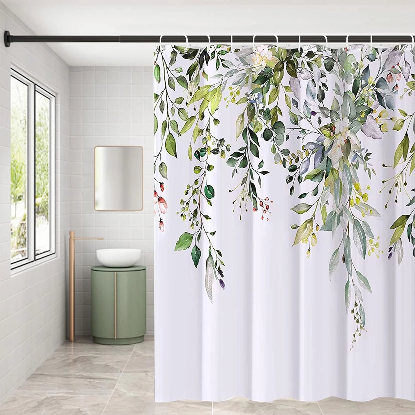 Clear Shower Curtain Waterproof White Plastic Bath Curtains Liner Transparent / Pink Bathroom Mildew PEVA Home Luxury with Hooks Peaceful Pleasures Health and Wellness Print Leaf