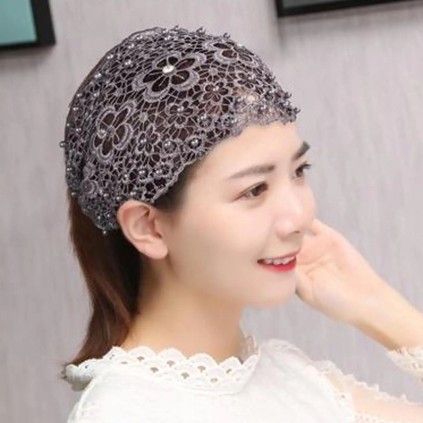 Floral Lace Wide Headband | Pearl Beaded Hair Accessory Women