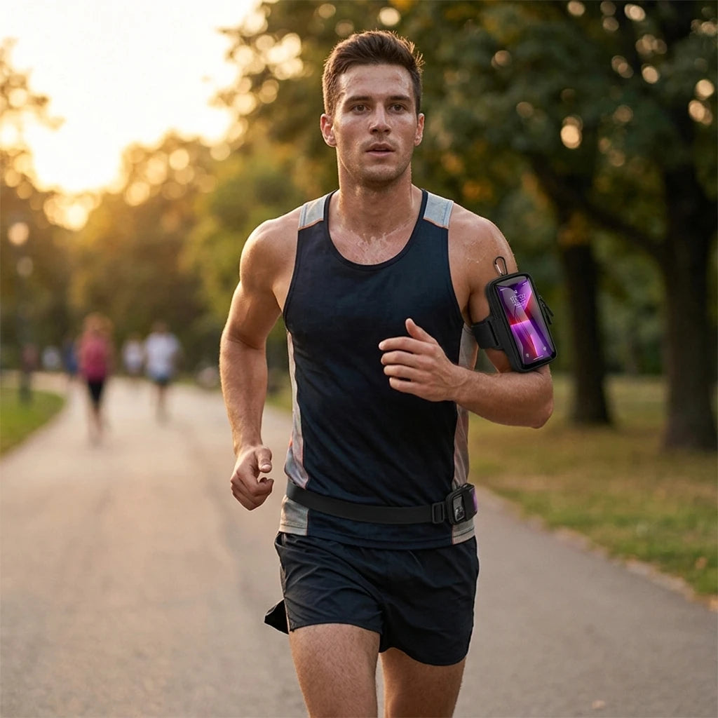 Sport Armband For Smartphone Running Fitness Waist Bag 3-In-1 Design Touch Screen Window Reflective Strips Peaceful Pleasures Health and Wellness