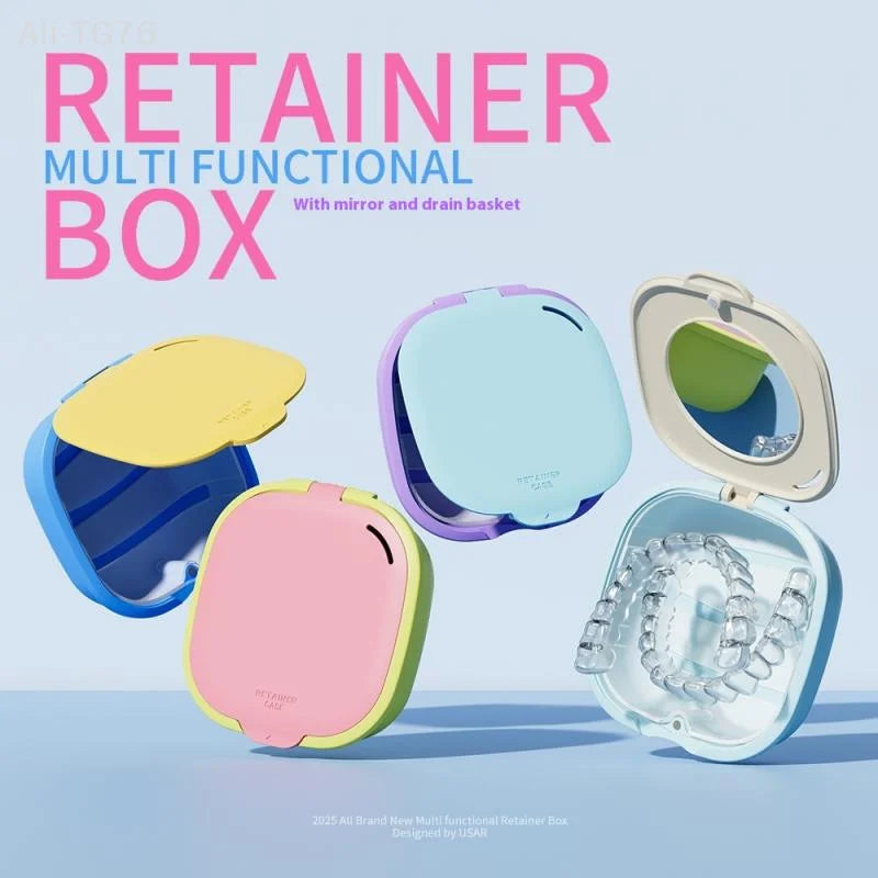 Retainer Case with Drain Basket & Mirror | Portable Dental Box