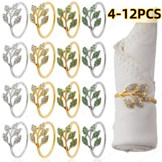 Metal Napkin Rings Green Leaf | Wedding & Party Table Decor Napkin Ring Set Peaceful Pleasures Health and Wellness
