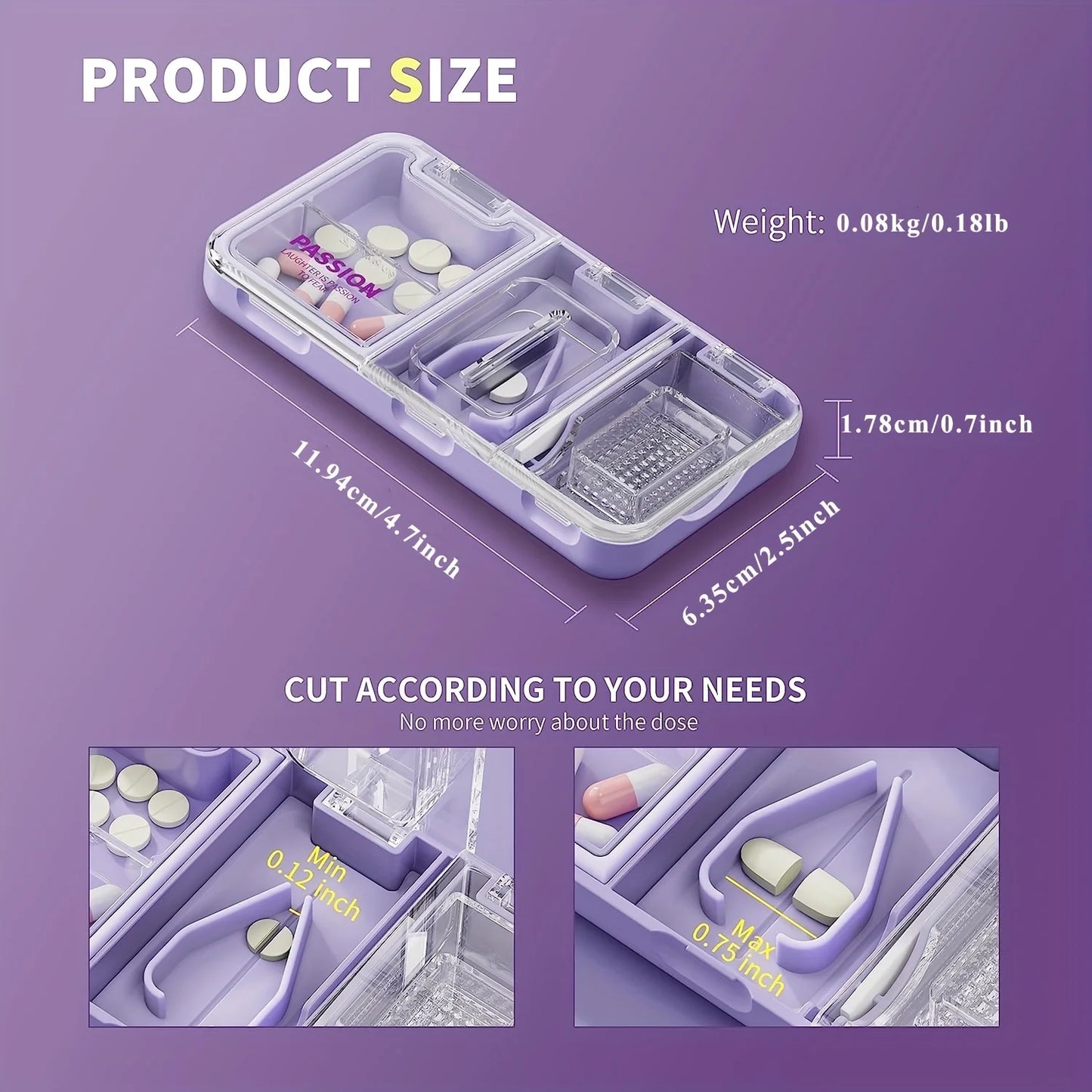 3-in-1 Pill Cutter Splitter Pill Box Portable Pretty Pill Crusher for Purse Pocket Travel Cuts Vitamins Tablets Pill Organizer Peaceful Pleasures Health and Wellness