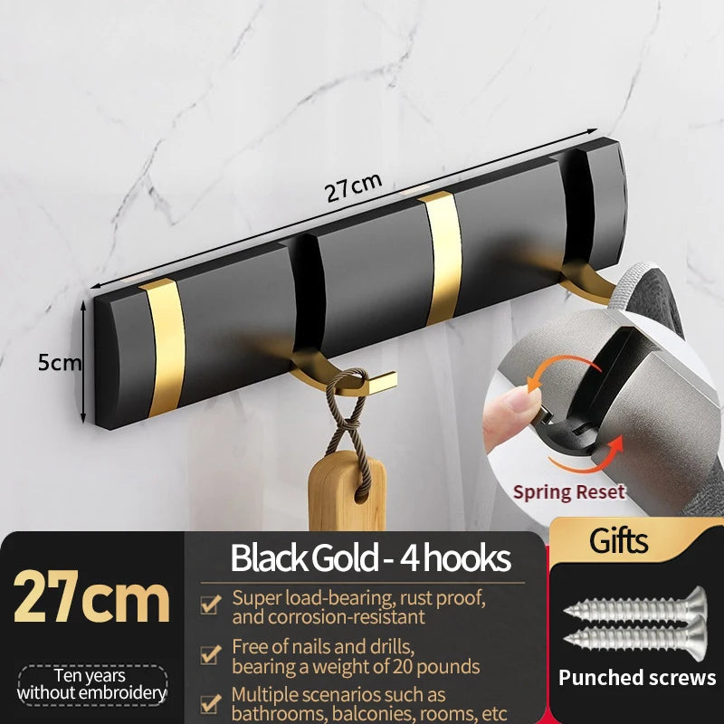 Folding Robe Hooks – 5-Hook Aluminum Wall Rack | Bath & Kitchen