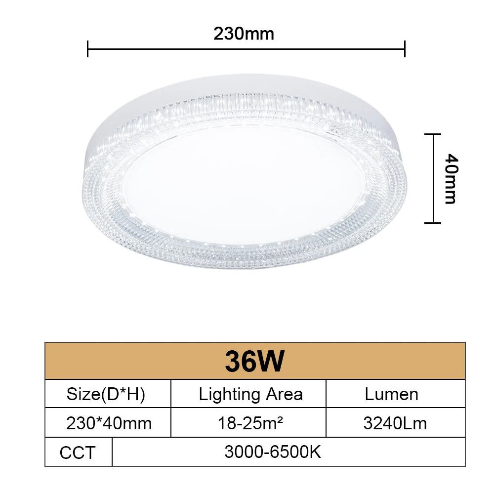 RUNTOIN Crystal LED Ceiling Light 24W 36W 48W – Modern Lamp
