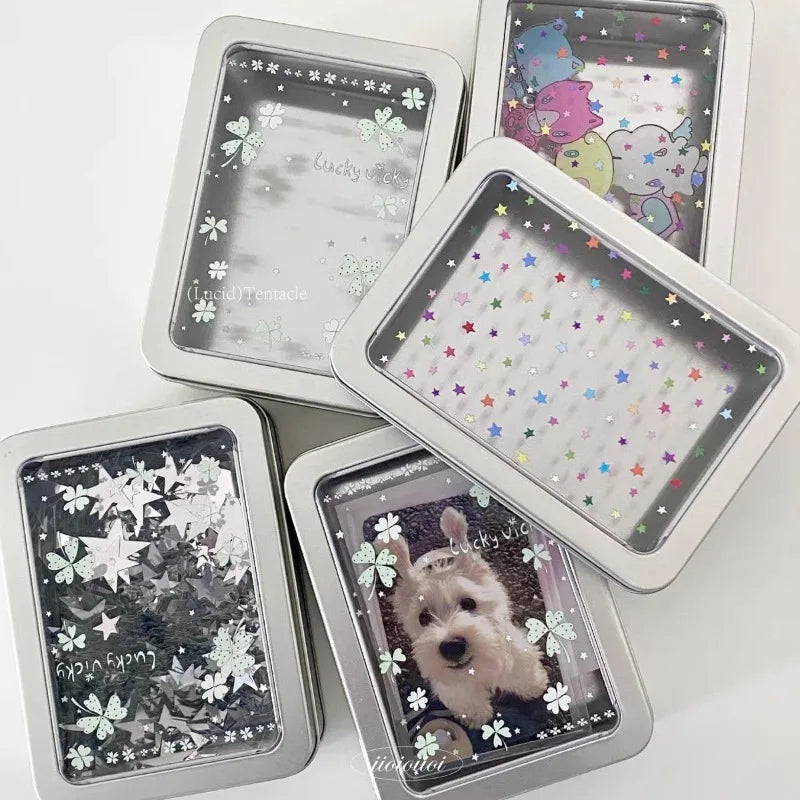 Colorful Star Earring Storage Tin Box Four Leaf Clover Design Simple Desktop Organizer Small Card Badge Storage Box Peaceful Pleasures Health and Wellness