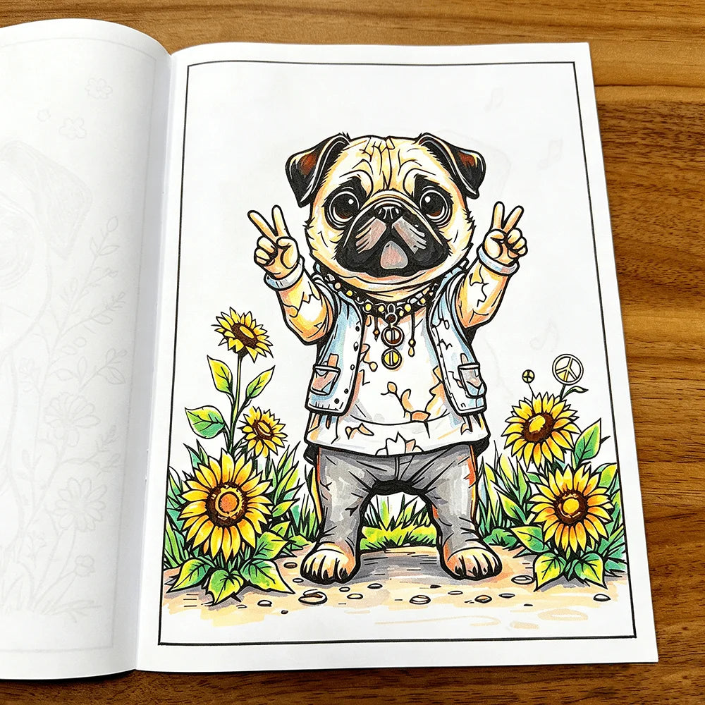 Adorable Pug Dog Coloring Book 28 Pages Cute Cartoon Illustrations