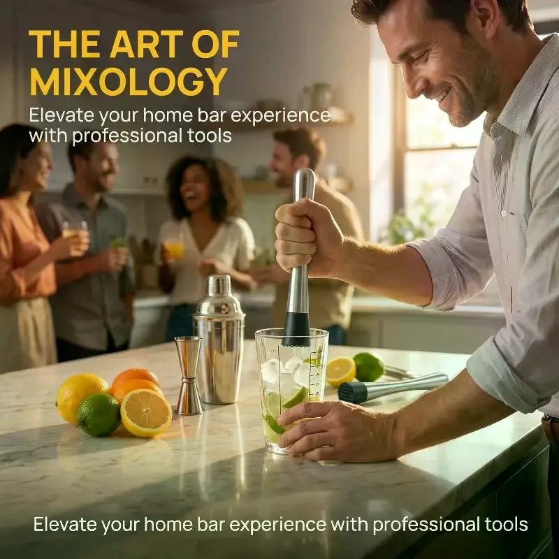 Cocktail Muddler Bar Tool – Stainless Steel Fruit & Ice Crusher Cocktail Muddler Peaceful Pleasures Health and Wellness
