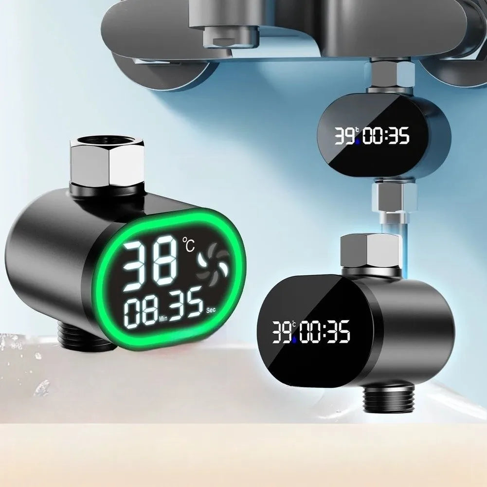 Black Shower Temperature Display LED Digital Water Flow Power