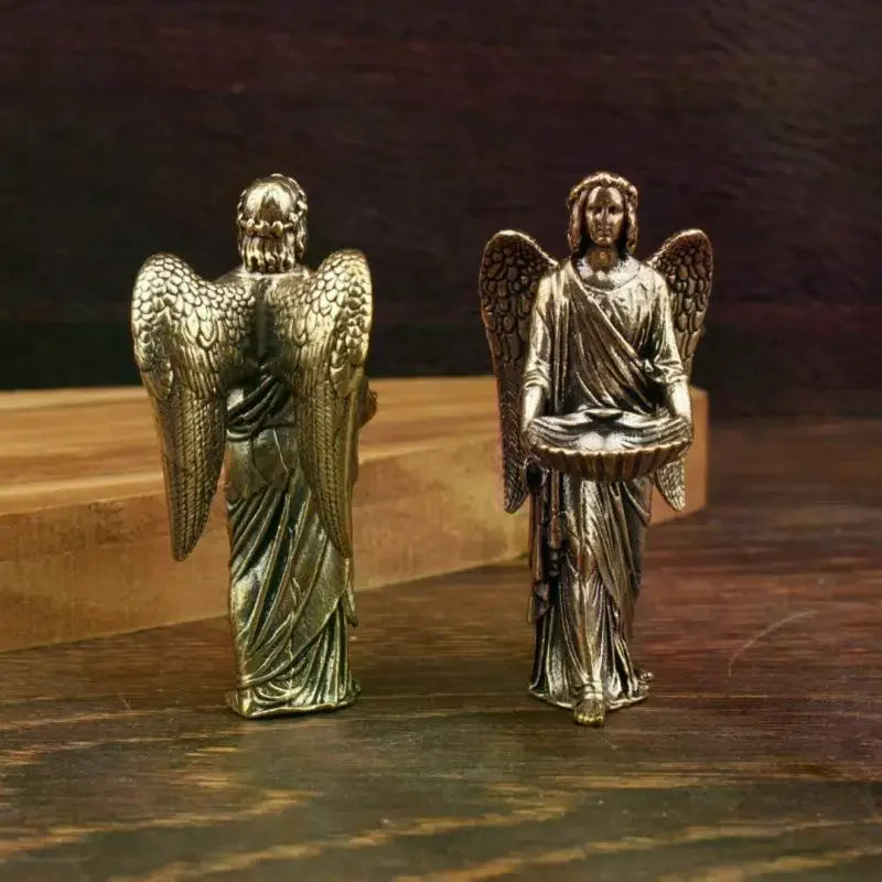 Handmade Brass Guardian Angel Figurine | Decorative Wings Statue Angel Figurine Peaceful Pleasures Health and Wellness