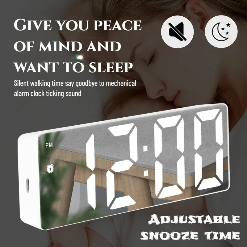 LED Digital Wall Clock | Mirror Display, Dual Alarm & Auto Dim
