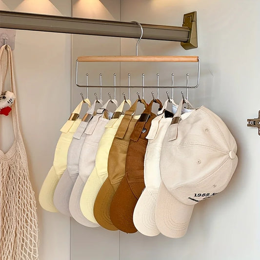 1pc Versatile Wooden Hat Organizer Rack with Hooks – Ideal for Caps, Belts, Ties, and Accessories Storage – Space-Saving Peaceful Pleasures Health and Wellness