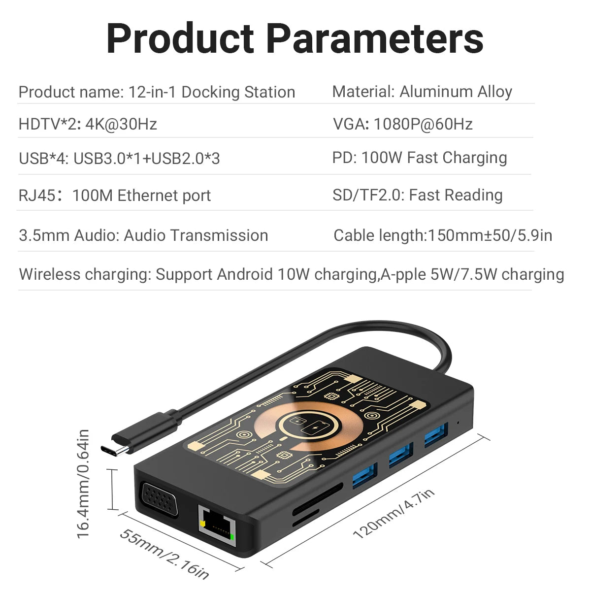 12-in-1 USB-C Docking Station | 4K HDMI, Wireless Charging, 100W PD USB-C Docking Station Peaceful Pleasures Health and Wellness