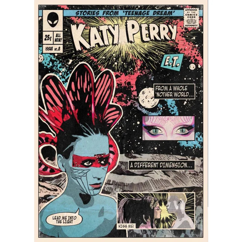 Classic Pop Singer Britney P!nk Katy Retro Comic Style Album Covers Aesthetic Poster Canvas Painting Wall Pictures Home Decor Peaceful Pleasures Health and Wellness 4 50x70cm Unframed